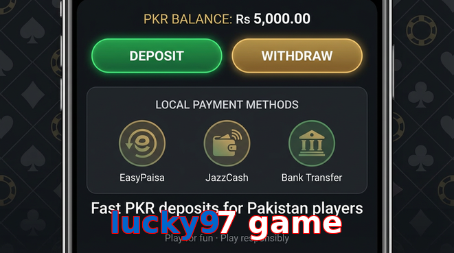 Deposit and withdrawal screen with PKR methods